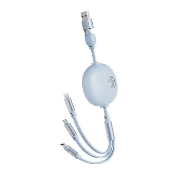 3in2 Retro Aufrollladekabel mit Datentransfer  Blau