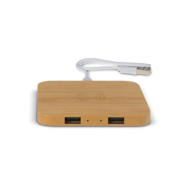 Bamboo Wireless charger with 2 USB hubs 5W