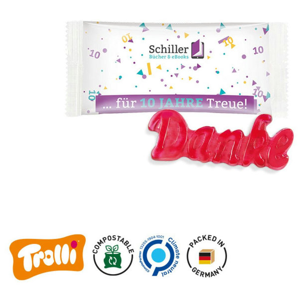 Trolli Fruchtgummi "Danke", Folie kompostierbar weiß