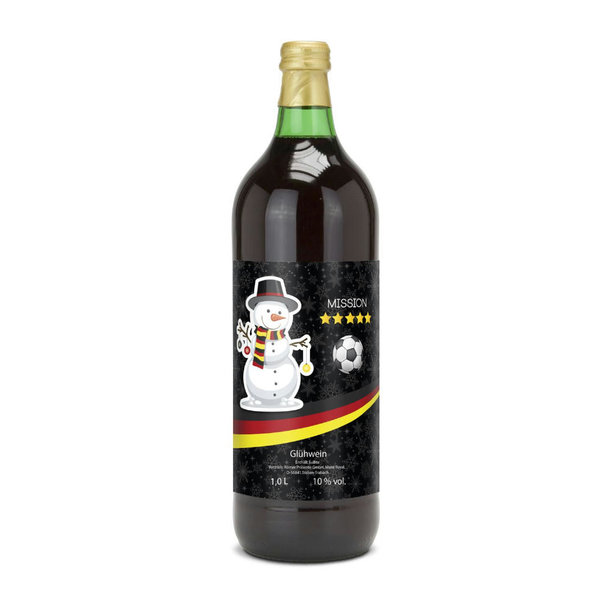 Geschenkartikel / Präsentartikel: Großer WM-Glühwein für Fußballfans, Flasche grün, 1 l