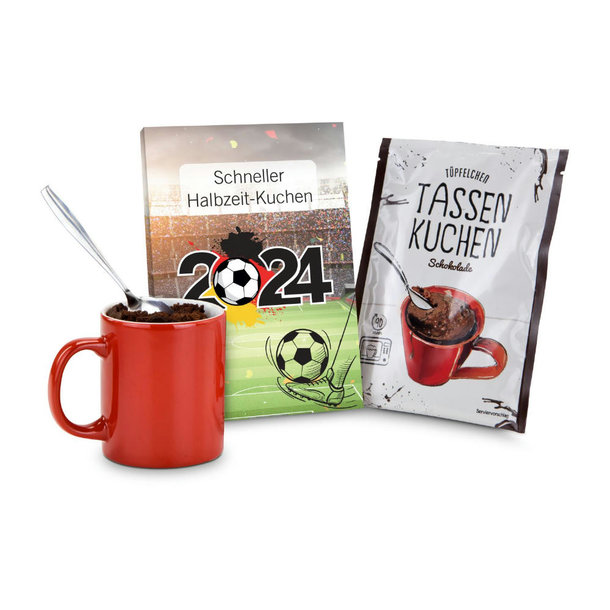 Geschenkartikel / Präsentartikel: Tassenkuchen Schokolade 70 g, Fußball EM 2024 Halbzeitpause