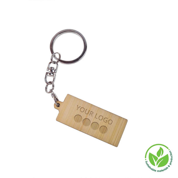 Key Ring Bamboo Rectangular 41 x 18 mm, Engraving