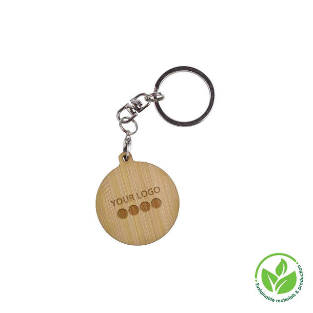 Key Ring Bamboo Round 32 mm, Engraving