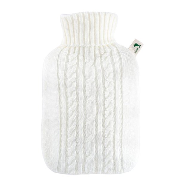 Klassik-Wärmflasche Strickbezug weiß