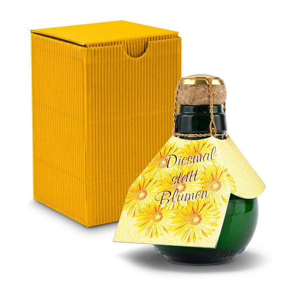 Kleinste Sektflasche der Welt! Diesmal statt Blumen - Inklusive Geschenkkarton in Gelb, 125 ml