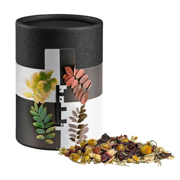 Kräutertee Vierjahreszeiten, ca. 25g, Biologisch abbaubare Eco Pappdose Midi schwarz