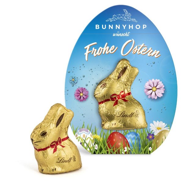 Lindt Mini Goldhase in Osterei-Werbekartonage