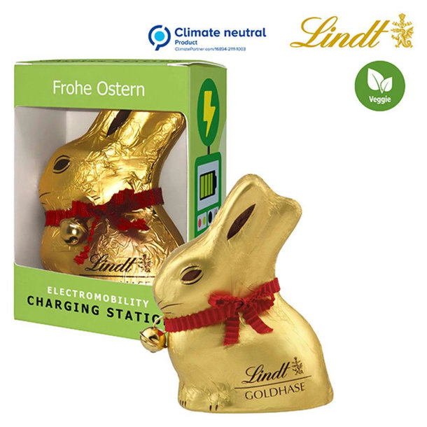 Lindt & Sprüngli Osterhase verpackt in Werbegeschenkbox mit Sichtfenster