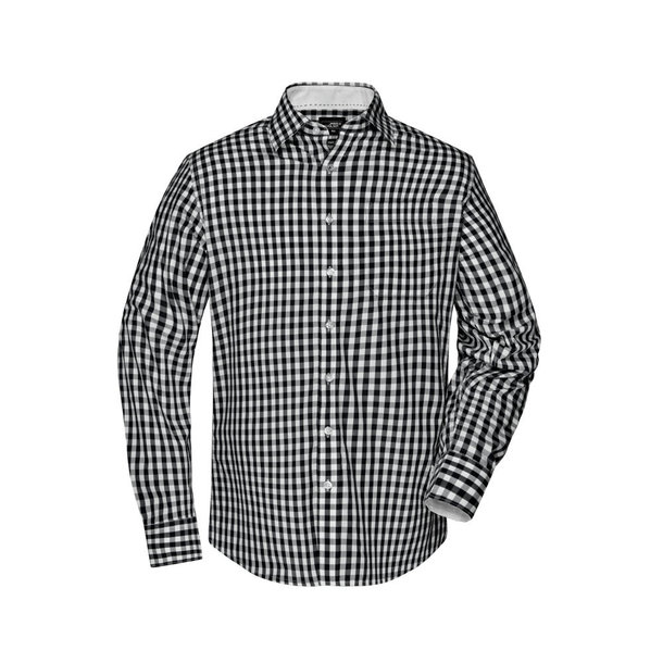 Men\'s Checked Shirt-Modisches Karoshirt mit Uni-Einsätzen an Kragen und Manschette