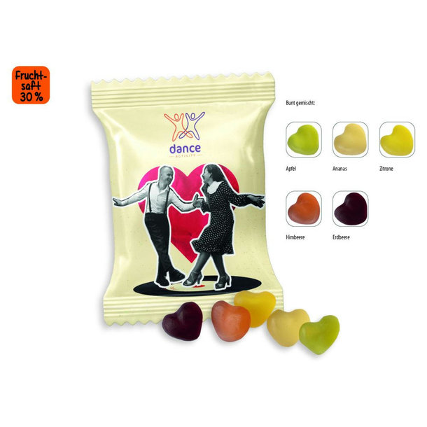 Mini Saft-Herzen Werbetüte, 10 g, Inhalt: Mini Saft-Herzen