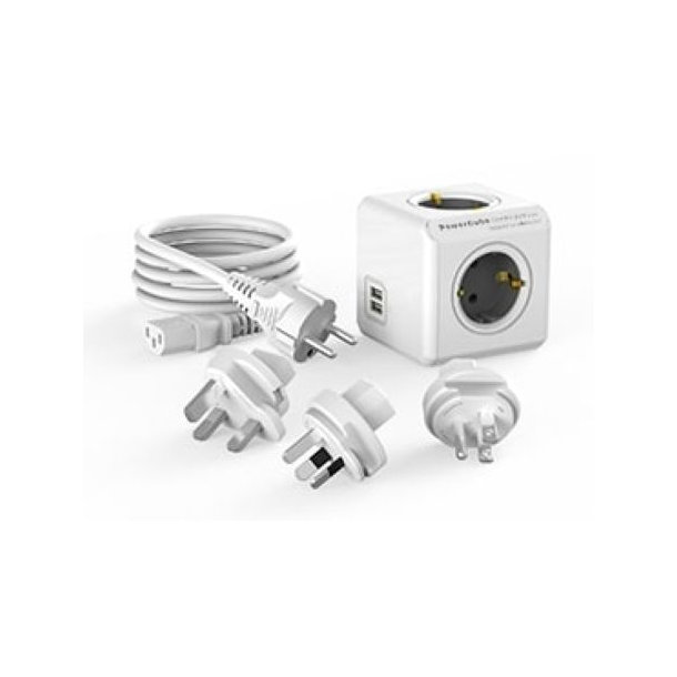 PowerCube ReWirable Duo USB + 3x plug + 1mtr IEC cable EU