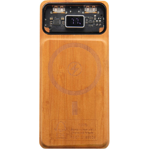 SCX.design P48 10.000 mAh magnetische 15W Powerbank aus Holz mit Leuchtlogo
