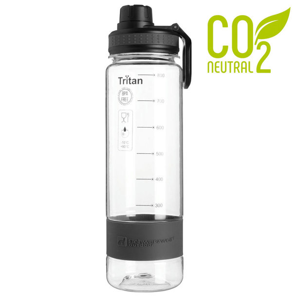 Schwarzwolf outdoor®  KIBO transparent Tritan Trinkflasche, 0,8 l