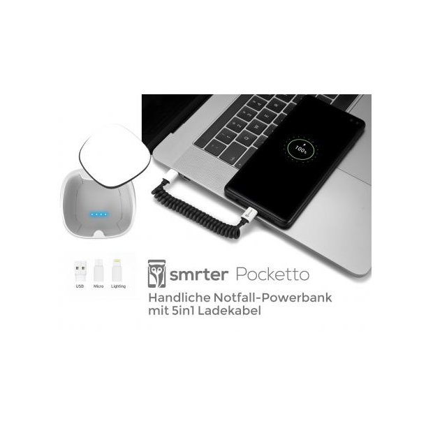 Smrter Pocketto 5in1 USB Kabelset mit Notfall Powerbank