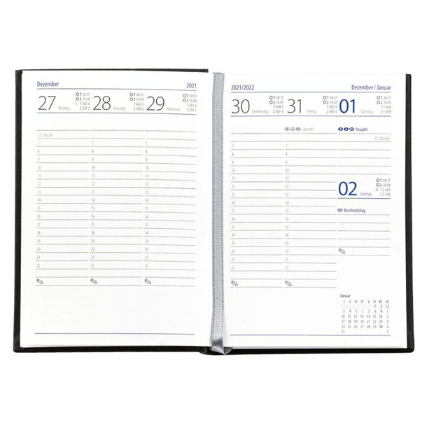 Taschenkalender "Taschenbuch Woche", im Format 10,5 x 14,8 cm, 144 Seiten,  grau/blau, Balacron schwarz