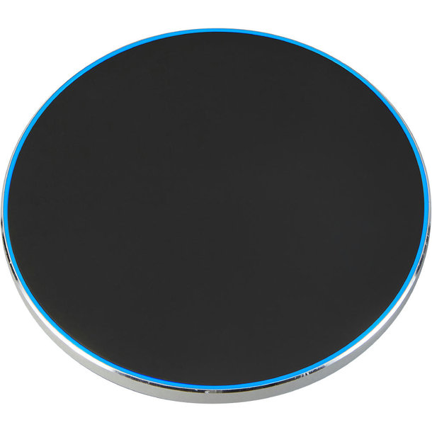 Wireless Charger 15 Watt in Schwarz mit Aluminiumschale, beleuchtet mit Geschenkbox