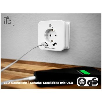 4in1 LED-Nachtlicht mit Bewegungsmelder & Steckdose inkl. USB