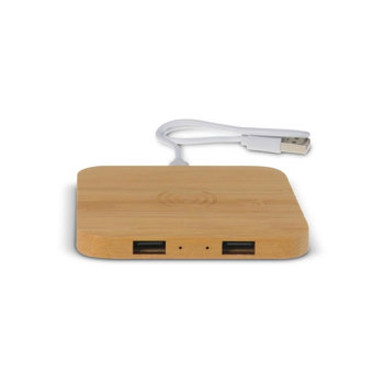Bamboo Wireless charger with 2 USB hubs 5W