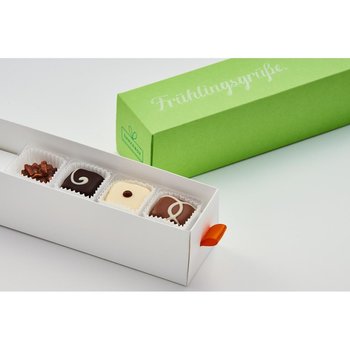 Dankebox "Handgemachte Pralinen" (Design "Frühlingsgrüße.")