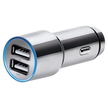 Edelstahl Car Charger mit starken 30 Watt Leistung plus Notfallhammer-Funktion