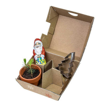 Geschenk-Set Xmas - V2 - Tontöpfchen, Schoko-Nikolaus und Backförmchen Tannenbaum