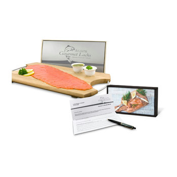 Geschenkartikel / Präsentartikel: Lachs-Gutschein in Holzbox: Gourmet