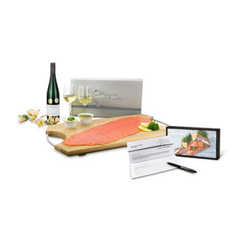 Geschenkartikel / Präsentartikel: Lachs-Gutschein in Holzbox: Genießer