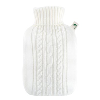 Klassik-Wärmflasche Strickbezug weiß
