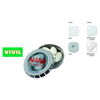 Klick-Dose-57, blank 20 g, Inhalt: VIVIL Extra Strong, zuckerfrei (Dose)