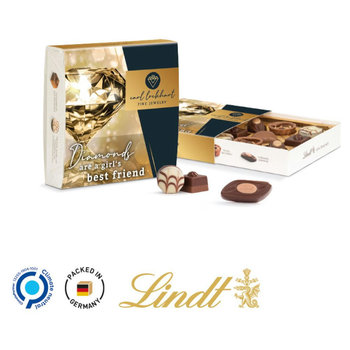 Lindt Präsent Werbeschuber aus weißem Karton Lindt Mini Pralinés