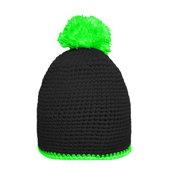 Pompon Hat with Contrast Stripe-Häkelmütze mit Kontrastrand und Pompon