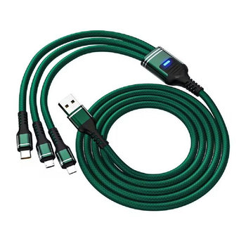 Robustes 3in1 Schnellaufladekabel mit Datentransferfunktion 129cm Grün