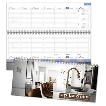 Schreibtischquerkalender "Top Register D" mit überstehender Kartonrückwand im Format 30,5 x 13,5 cm, mit Registerschnitt