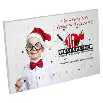 Tisch Adventskalender aus Reinpapier individuell bedruckt,   48 g, Inhalt: Callebaut Vollmilch