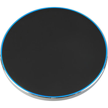 Wireless Charger 15 Watt in Schwarz mit Aluminiumschale, beleuchtet mit Geschenkbox