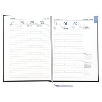 Wochenkalender "Business D", im Format 17,2 x 24 cm, 144 Seiten, grau/blau, Decke Balacron schwarz