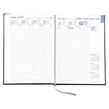 Wochenkalender "Business INT", im Format 17,2 x 24 cm, 144 Seiten, Fadenheftung, Decke Balacron schwarz